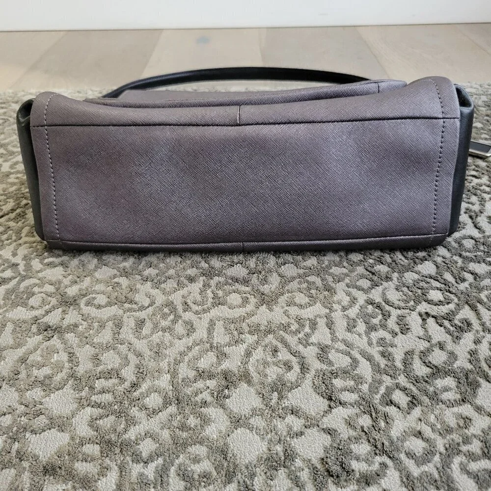 Coach Madison Sadie Flap Satchel with dust bag. metallic grey color.